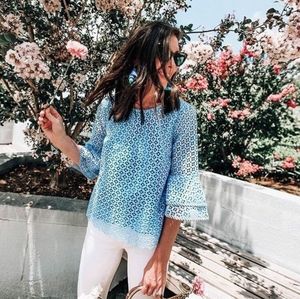 Draper James Gingham Lattice Double Bell Blouse